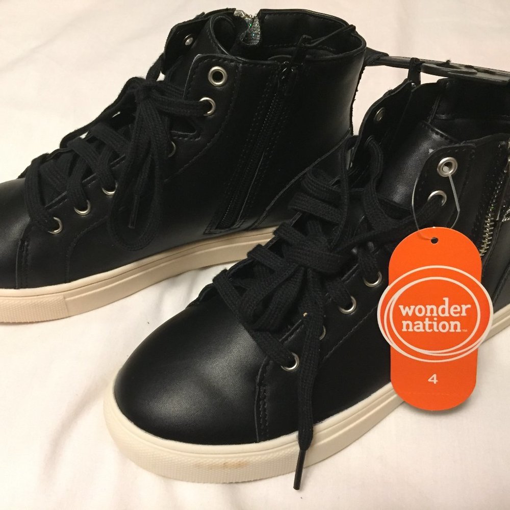 Black & Silver Hi-top Tennis Shoes Bling Girl Sz 4